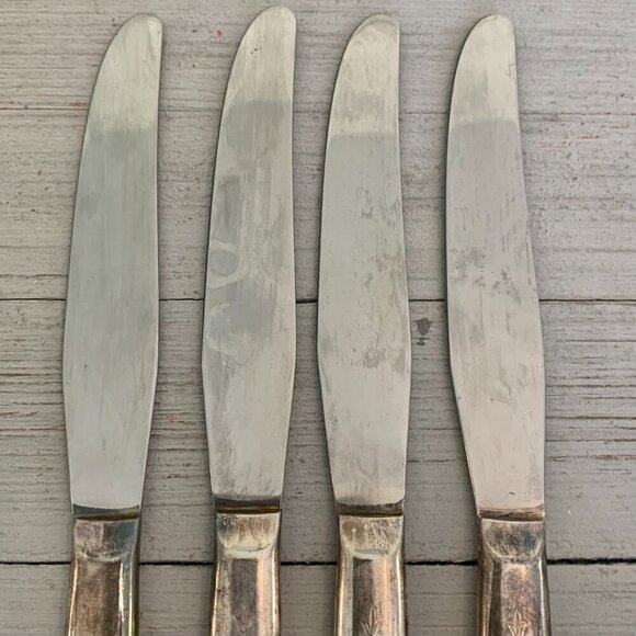 4 Meriden Silverplate Delight Knives Dinner Knife Floral Vintage 50s HTF Set 8.5 - Picture 5 of 10